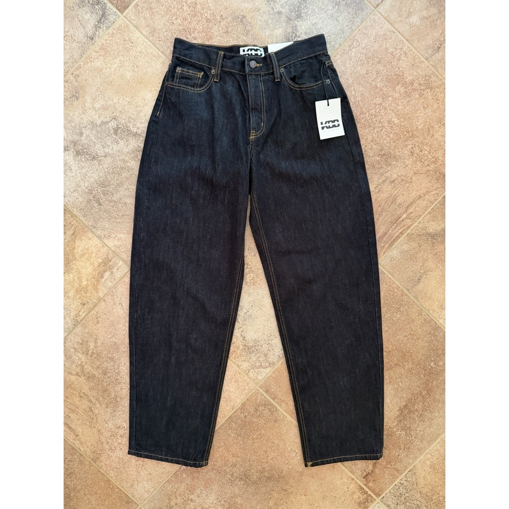 Women's KBB by Kahlana Dark Wash Barrel Leg Mid-Rise Jeans 4 NWT Dark Indigo